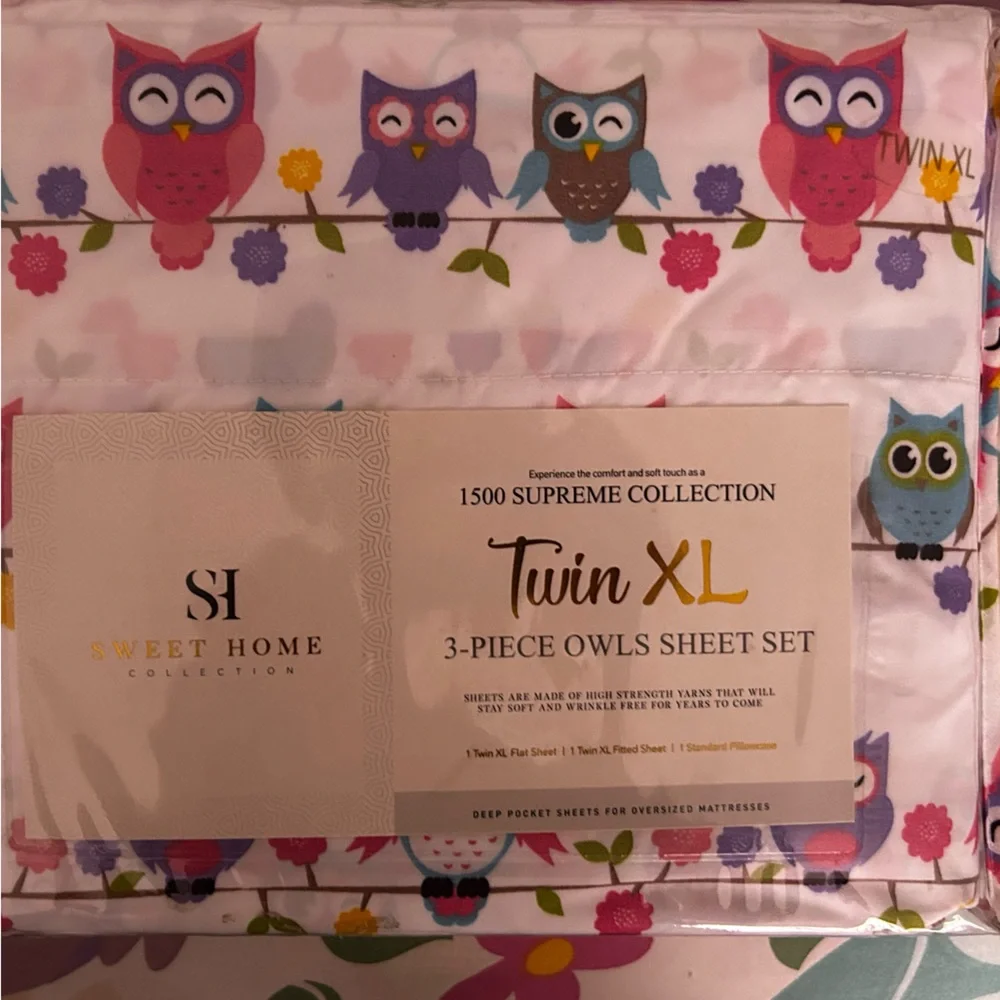 Twin XL 3 piece Owl Sheet Set